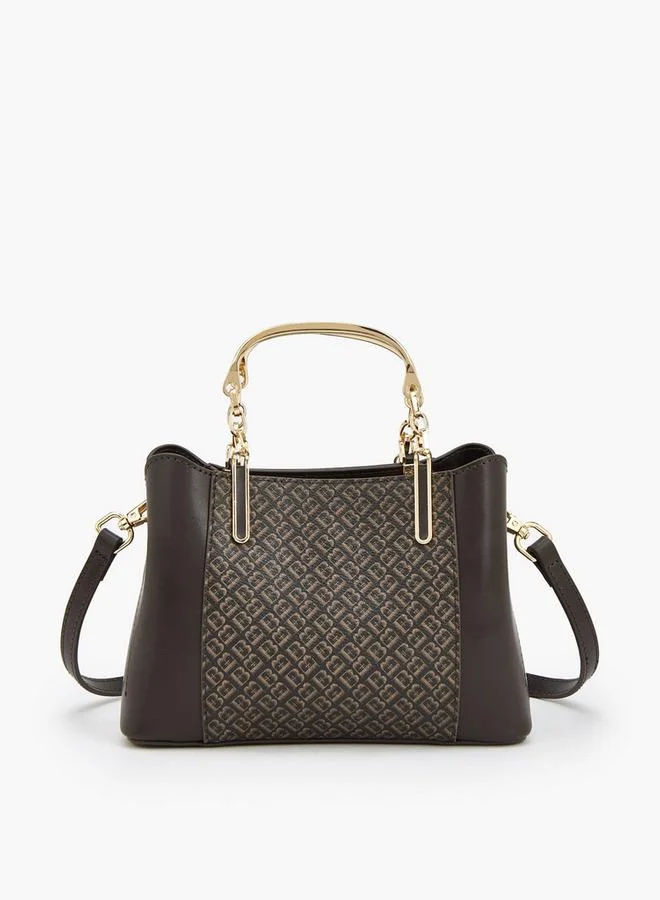 Flora Bella By Shoexpress BROWN Floral Print Bag With Metallic Handles, Pearl Charm, And A Detachable Shoulder Strap for Women | Best Price UAE